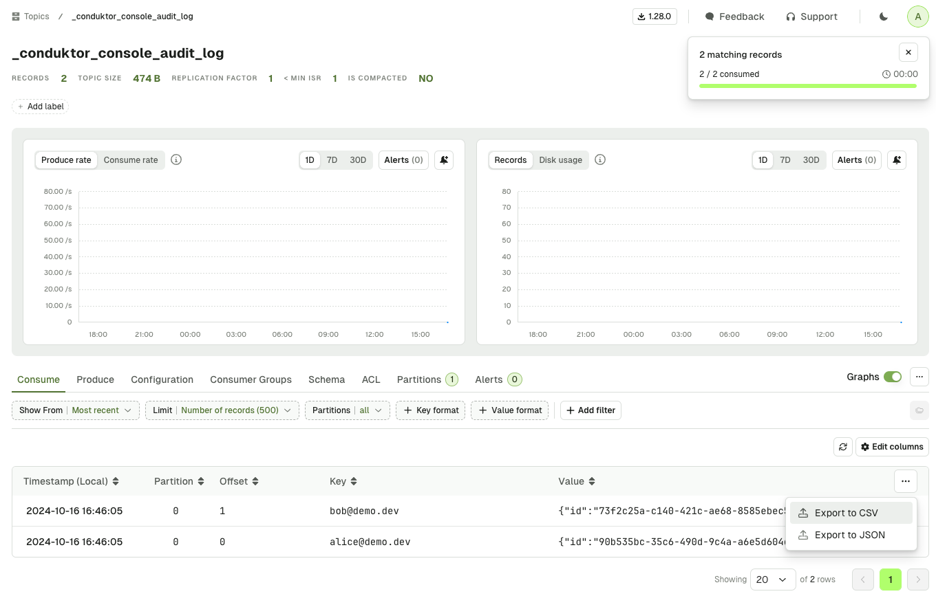 Export to CSV or JSON