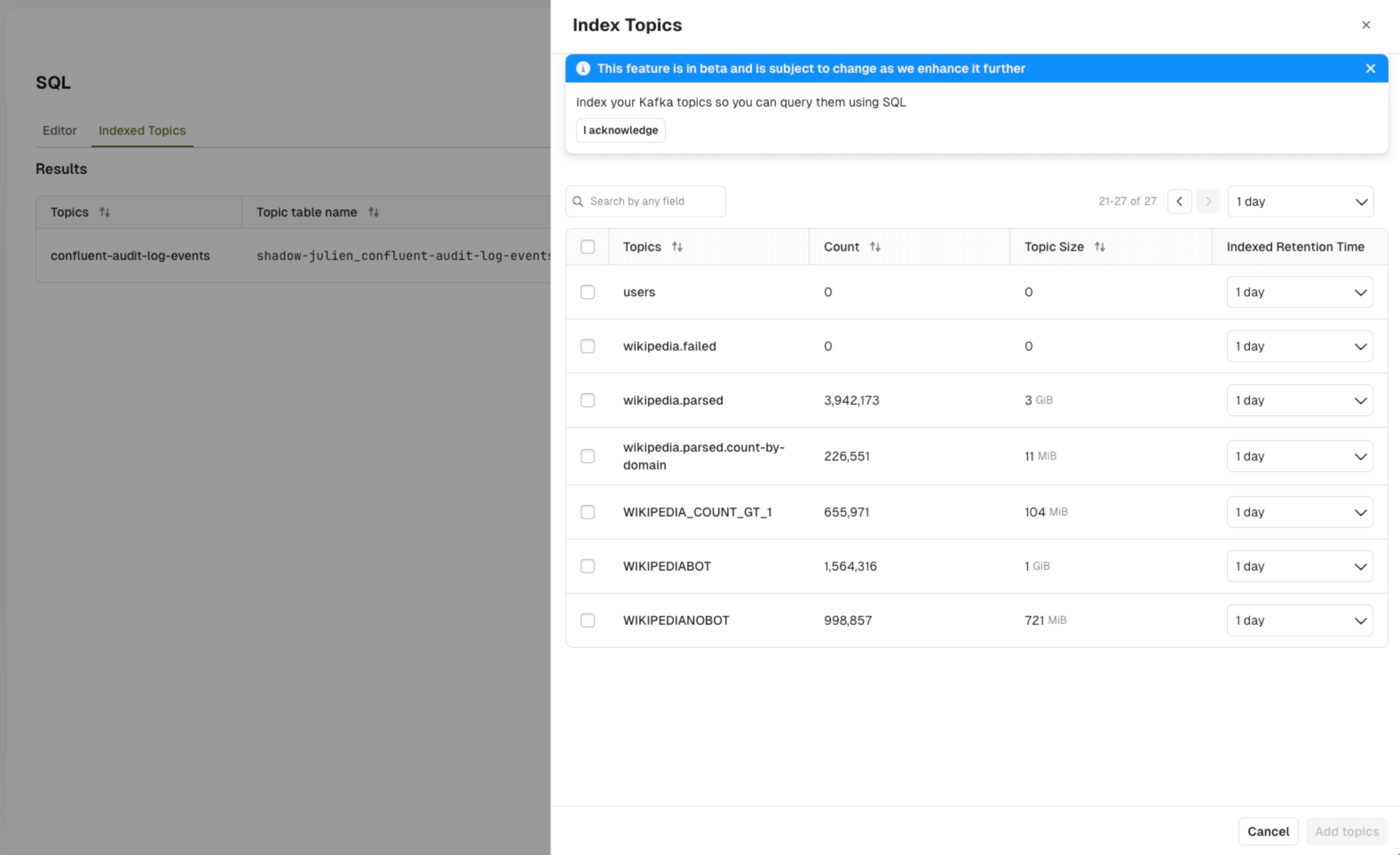 Conduktor SQL Indexing