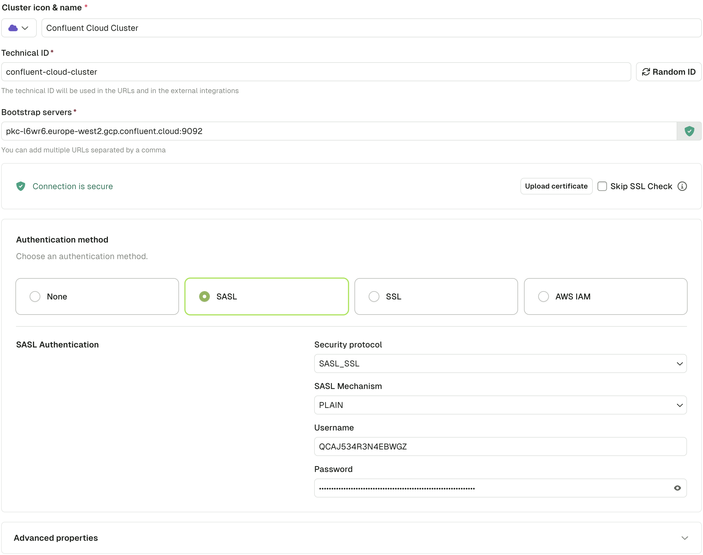 Confluent configuration in Console